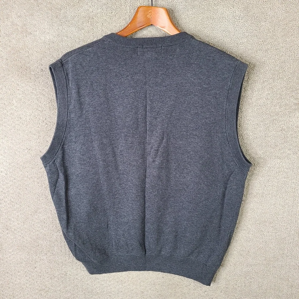 Vintage Chaps Ralph Lauren Sweater Vest Mens Medium Gray V Neck Cotton Knit Golf